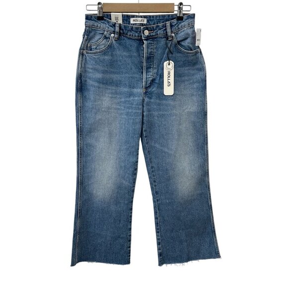 Rolla's Hi-Rise Relaxed Flare Crop Jeans Button Fly Cut-Off Denim Women's 27 NWT - Picture 1 of 14